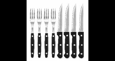8-delige Steakbestekset – 4 Steakmessen en 4 Vorken – Gekartelde Messen – RVS Lemmet – Kunststof Handvat – BBQ Bestekset