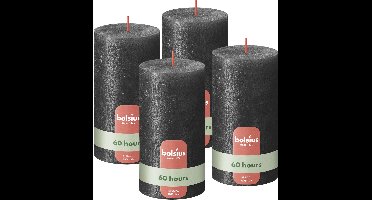 Bolsius - Rustieke kaars Shimmer - 4 Stuks - Metallic Antraciet - 13cm - 60 branduren