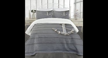 Anker Bedsprei Set-260x220- Sprei 2 persoons-Kussenslopen 90x50- Grijs en wit- Bijzondere beddengoed- Slaapkamer decoratie