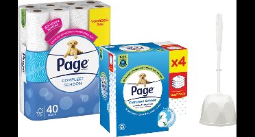 Page Compleet Schoon Toiletpapier 40 rol - Page Vochtig Toiletpapier 4 x 38 vel - Gratis Toiletborstel Met Houder
