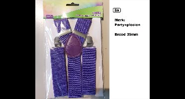 6x Luxe Bretel paars - breed 35mm - merk partyxplosion - bretels kleding accessoires thema feest party festival