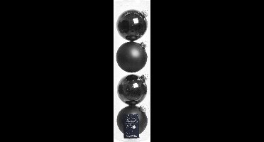 Decoris kerstballen - 4x st - zwart - D10 cm - glas - kerstversiering