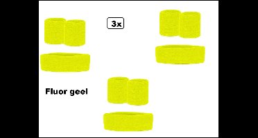 3x Zweetbandjes set fluor geel 3-dlg- merk PXP - sport zweetband thema feest optocht festival