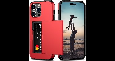 Hoesje Geschikt voor iPhone 14 Pro Max Hoesje Rood - shockproof Backcover met pasjeshouder - Ruimte voor 2 pasjes