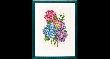Pako Borduurpakket - telpatroon met codekaart - boeket Hortensia's - 237.099 - voorgesorteerd garen - Aida - 23 x 33 cm - DIY kit