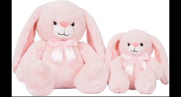 Speelgoedtopdeals - Set van 2 - Pluche Knuffel - Kyra Konijn Roze - 23 + 36 cm