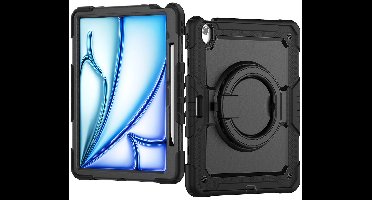 Mobilize Tablethoes geschikt voor Apple iPad Air 13 Inch (2024) Hardcase Backcover | Mobilize Rotating Defender + Schouderband | Schokbestendig iPad Air 13 Inch (2024) Telefoonhoesje | Anti Shock Proof + Standaard - Zwart