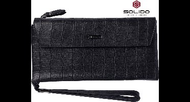 Solido Luxe Zwarte Heren Leren Clutch – Stijlvol Design met Ruim Hoofdvak, Ritsen en Opbergruimte voor Geld, Paspoort en Kaarten