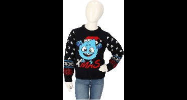Kersttrui kinderen - Gebreid - Blauw/rood - Maat 104/110 - kersttrui kind - kersttrui jongens - kersttrui meisjes - kerst trui kinderen