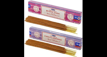 Satya Wierook cadeauset - 2x geurstokjes - Mystic Yoga en Lavendel geur - Meditatie