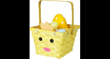 Home & Styling Rieten mandje met hengsel - kuiken thema - 16 x 22 cm - Paaseieren mandje - gevlochten riet