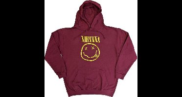 Nirvana - Yellow Happy Face Hoodie/trui - M - Rood