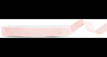 Fluwelen decolint lichtroze, 15mm breed - rol 10 meter - velours lint - velvet lint