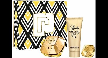 Paco Rabanne Lady Million Eau De Parfum Spray 80ml Set 3 Pieces Body Lotion 100ml & Travel Spray 10ml