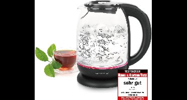 Emerio Waterkoker met Temperatuurregeling 1.7 Liter - LED Verlichting - Oververhittingsbeveiliging en Automatische Uitschakeling - Water niveau indicator - Elektrische Waterkoker 2200W - WK-119255.5 Zwart / Glas