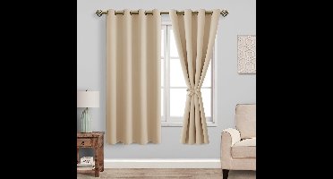 Verduisterende gordijnen, inslagringen, voor slaapkamer, woonkamer, beige, 2 stuks, 175 x 140 cm (H x B)