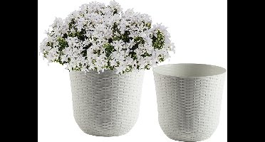 PlasticForte Plantenpot - ivoor wit - D32,2xH30,5 cm - rotan kunststof - bloempot