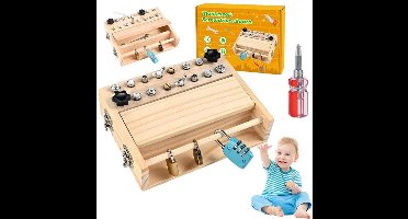 Montessori speelgoed - Houten schroefbord - voor kinderen van 3, 4 en 5 jaar, speelgoed voor de motoriek, houten schroevendraaierbord met sleutel en slot, speelgoedcadeau voor meisjes en jongens