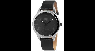 Q&Q design heren horloge model Qa52j505y met antraciet kleurige horlogekast en bruin lederen band 3 atm waterdicht