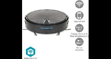 Nedis SmartLife Robotstofzuiger - 2.000 Pa Zuigkracht - Dweilfunctie - Incl. App