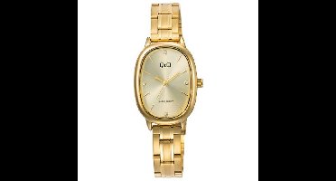 Q&Q-dames horloge-model q06c-001py-goudkleurig-kristal-ovaal-3 bar waterdicht-afmeting 26 x 33 mm