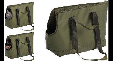 Draagtas hond – Draagtas kat – Flamingo Ken Draagtas Groen – 41 x 21 x 32 cm – met ritssluiting – afwasbare bodem – 5 opbergvakken – voetjes tegen natte ondergrond – verstelbare veiligheidsriem – reistas hond & reistas kat