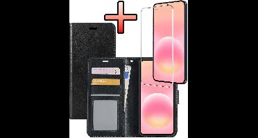 Hoesje - Met Screenprotector - Geschikt voor Samsung Galaxy A57 - Luxe Pasjeshouder - Bookcase Portemonee - Flip Case - Kunstleer Book Case - Flipcase - Book Cover - Walletcase - Portemonneehoes - Zwart