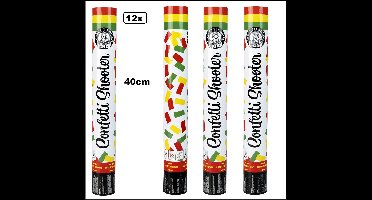 12x Confetti shooter kleuren rood/geel/groen 40cm - papier - Thema feest carnaval landen