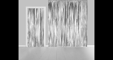 Folie gordijn metallic 2,4 meter x 1 meter zilver - festival themafeest huwelijk gala disco glitter and glamour wanddeco
