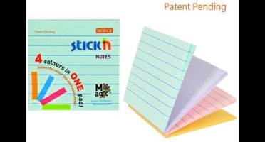 Stick'n Magic Sticky Notes - 76 x 76 mm - 4 Pastel Kleuren - 100 memoblaadjes