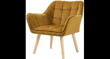Fauteuil – Accentstoel – Scandinavische Stoel – Loungestoel – Armstoel – Fluweelstof – Rubberhout Poten – Geschikt Tot 120 Kg – Geel