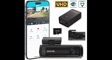 Nordväl DC202-2CH Dashcam – Incl. 128GB SD Kaart & BP125 Battery Pack – 4K Ultra HD voor en 2K QHD achter – Wifi – GPS – Parkeermodus – Dashcam voor auto – Auto Camera