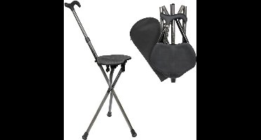 Core® Opvouwbare wandelstok met zitje – in hoogte verstelbaar – driepoot wandelstok tot 90 kg – Zwart - 23cm x 23cm x 94cm