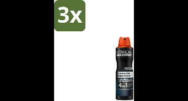 L'Oréal Men Expert Deodorant Spray Carbon Protect 150 ml - Bulkverpakking - 3 stuks
