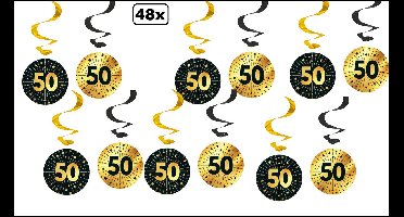 48x Luxe Swirls 50 jaar zwart/goud - dubbelzijdig bedrukt - Thema feest verjaardag party festival