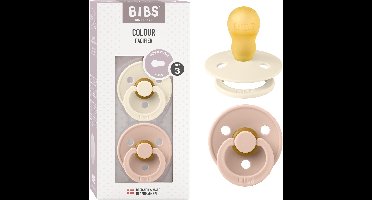 BIBS Colour Speen verpakking van 2 stuks. BPA-vrij, Ronde speen. Natuurlijk rubberlatex, Gemaakt in Denemarken. Maat 3 (18+ maanden), Ivory / Blush