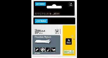 DYMO Rhino industriële Flexibele Nylon Labels | 19 mm x 3,5 m | zwarte afdruk op wit | zelfklevende labels voor Rhino & LabelManager labelprinters