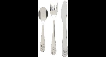 Excellent Houseware Kinder Bestekset Beer - roze doosje - kraamcadeau - 3-delig - zilver - RVS - bestek voor kinderen