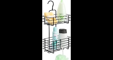 Core® Doucherek aan Douchewand - Hangend Badkamerrek – Deurrek Met Mandjes – Zwart - 44cm x 27cm x 14cm
