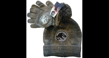 Jurassic World Kinder Winterset – Muts & Handschoenen – T-Rex Design – Warm & Zacht – One Size – Jongens – Groen – Officiële Jurassic World Merchandise
