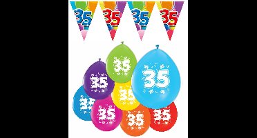 Feestpakket 35 Jaar XL – 3x Vlaggenlijn 10 Meter + 8 Ballonnen – Verjaardag Versiering Slinger Decoratie Feest