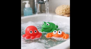 Eddy Toys Badspeelgoed Set 3 Stuks - Bad Speelgoed Kinderen met Dierenfiguren - Waterspeelgoed voor in Bad - Baby Badspeelgoed vanaf 18 Maanden - Bad Speeltjes Set in Netje