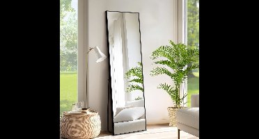 Rechthoekige Full-Body Spiegel – Staande Spiegel – Vloerspiegel – Wandspiegel – Grote Spiegel – Zwart Aluminium Frame – 150 x 40 cm – Modern Minimalistisch Design