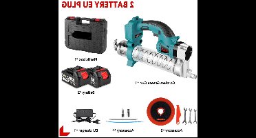 Vetspuit - Met Accu - Elektrische - Draadloze - Pomp - Patroon - Oplaadbaar - 10000PSI - Hoge Druk - 960W - 18V - Brushless Motor - met Werkverlichting - Inclusief Opbergkoffer - 2 Batterij