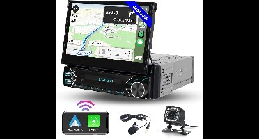 1 DIN Autoradio – MP5 Speler – Autosterio – Touchscreen Radio – Digitale Autoradio – Draadloze CarPlay & Android Auto – 7 Inch Uitschuifbaar Touchscreen