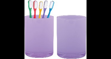 Home & Styling badkamer bekers - 2x - tandenborstelhouder - Troyes - kunststof - lila - 7 x 9 cm