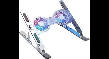 Opvouwbare Laptopstandaard - Laptopstandaard met 2 Ventilatoren Rgb Laptopkoeler - In Hoogte Verstelbaar - Houder voor Laptops en Tablets Tot 17" - Zilver