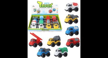 Kidsfun speelgoed bouwauto's frictie 10cm kleurrijk set van 8.