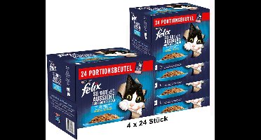 Felix Katten natvoer, verschillende smaken van het water in gelei, Adult, Multipack (4 x 24 x 85g)