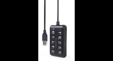 Gembird 10-Poorts USB 2.0 Hub - Zwart - Universele Compatibiliteit - Compact Design